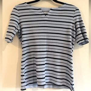 Talbots light blue and black striped cotton tee